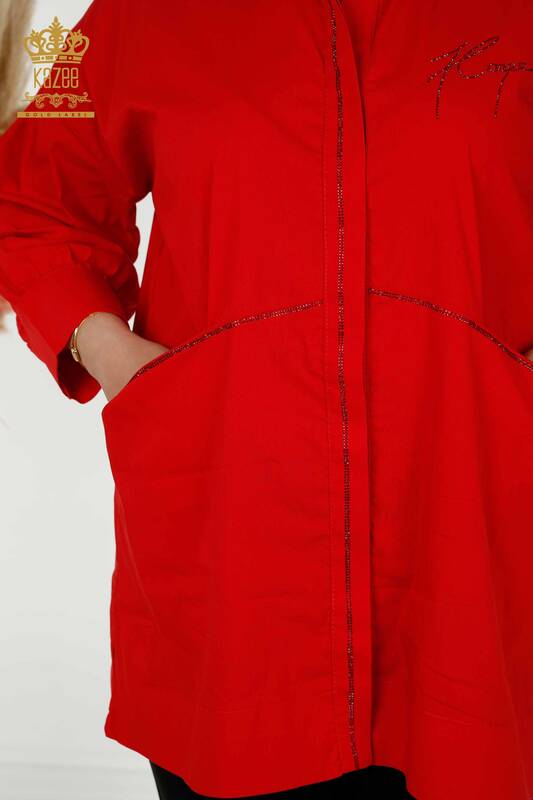 فروش عمده پیراهن زنانه - دو جیب - شکوفه انار - 20220 | KAZEE