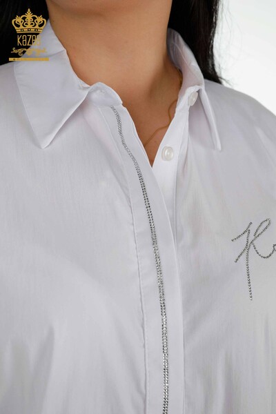 فروش عمده پیراهن زنانه - دو جیب - سفید - 20220 | KAZEE - Thumbnail
