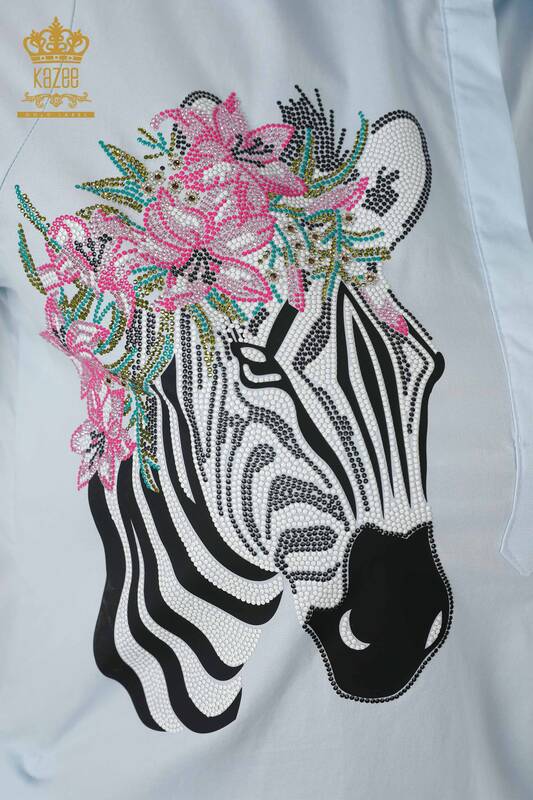 فروش عمده پیراهن زنانه - طرح گل گورخر - آبی - 20126 | KAZEE