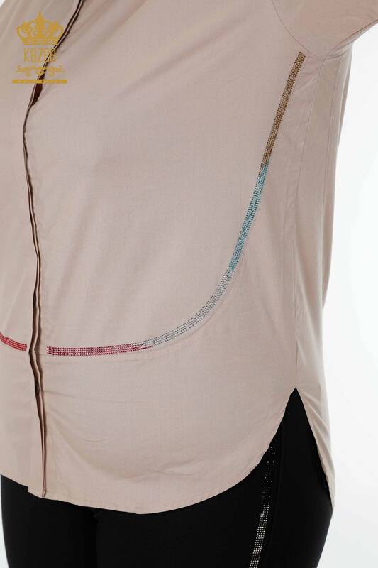 فروش عمده پیراهن زنانه - پشت طرح دار - بژ - 20006 | KAZEE