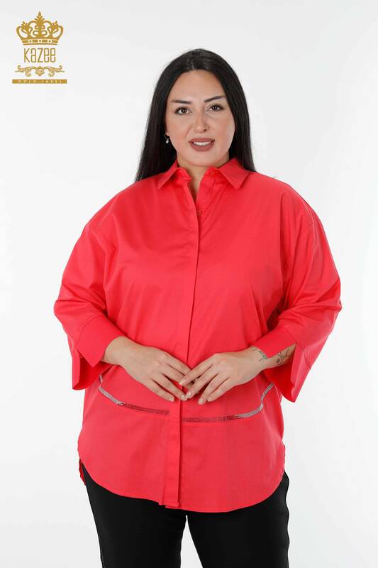 فروش عمده پیراهن زنانه - پشت طرح دار - فوشیا - 20006 | KAZEE