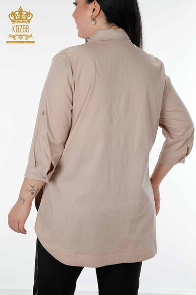 فروش عمده پیراهن زنانه - طرح پرنده - بژ - 20129 | KAZEE - Thumbnail