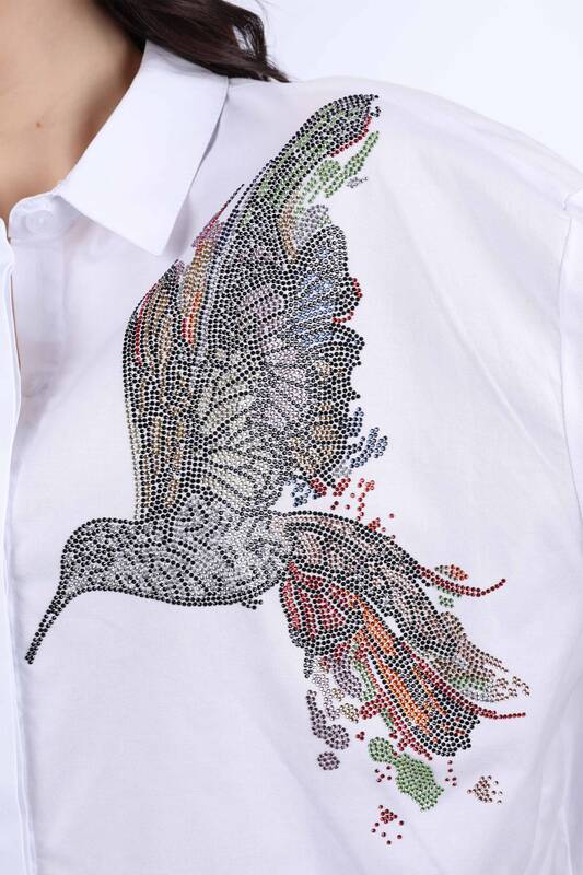فروش عمده پیراهن زنانه - طرح پرنده - سنگ دوزی - 20025 | KAZEE