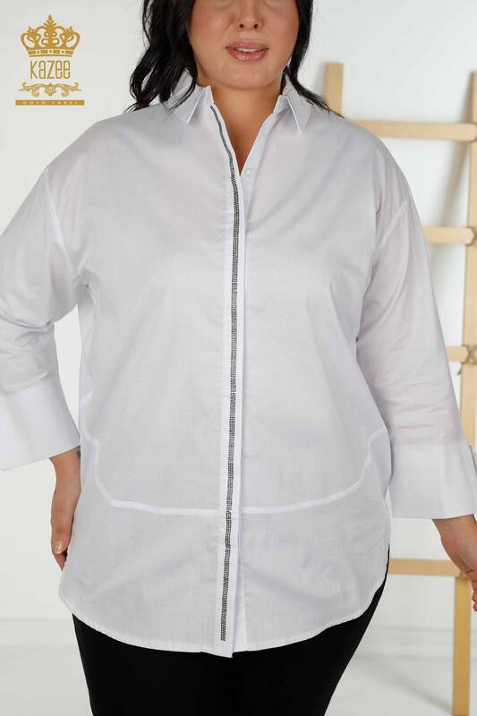 فروش عمده سنگ پیراهن زنانه سفید دوزی - 20031 | KAZEE