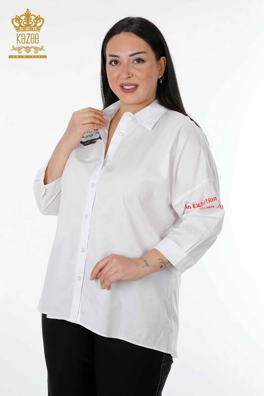 فروش عمده پیراهن زنانه - سنگ دوزی - سفید - 20095 | KAZEE
