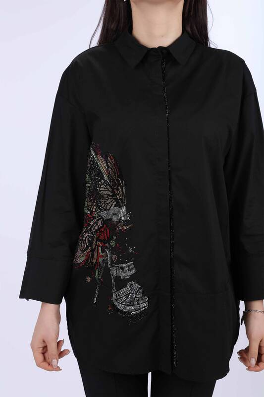 فروش عمده پیراهن زنانه - طرح پروانه - سایز بزرگ - سنگ دوزی - 20066 | KAZEE