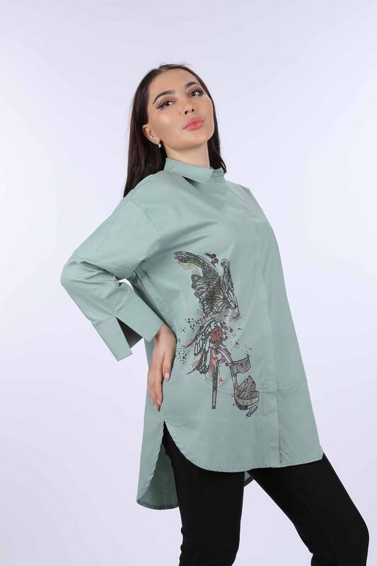 فروش عمده پیراهن زنانه - طرح پروانه - سایز بزرگ - سنگ دوزی - 20066 | KAZEE