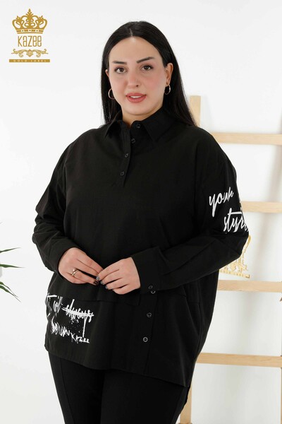 فروش عمده پیراهن زنانه - دکمه دار - مشکی - 20327 | KAZEE - Thumbnail