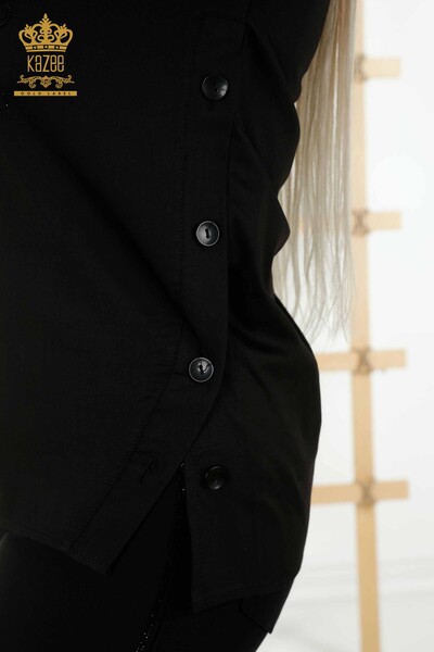 فروش عمده پیراهن زنانه - دکمه دار - مشکی - 20395 | KAZEE - Thumbnail