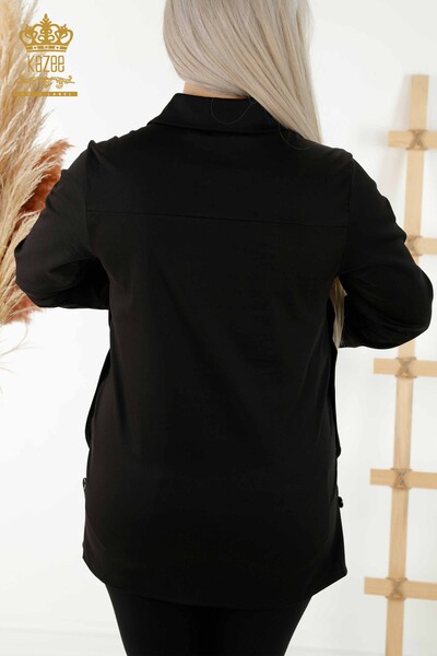 فروش عمده پیراهن زنانه - دکمه دار - مشکی - 20395 | KAZEE - Thumbnail