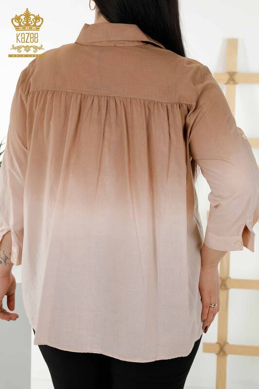 فروش عمده پیراهن زنانه - انتقال رنگ - بژ - 20321 | KAZEE