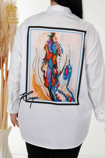فروش عمده پیراهن زنانه - سفید طرحدار رنگارنگ - 20224 | KAZEE - Thumbnail