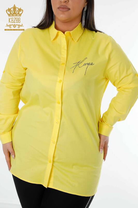 فروش عمده پیراهن زنانه - طرح رنگارنگ - زرد - 20085 | KAZEE