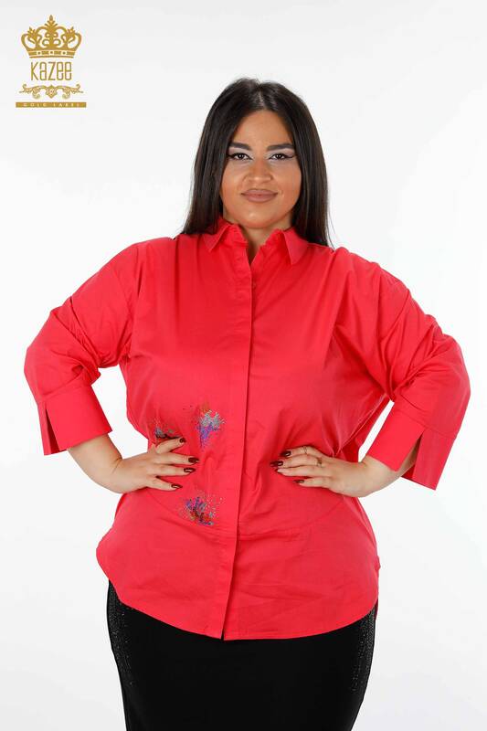 فروش عمده پیراهن زنانه - رنگارنگ - سنگ دوزی - پشت طرح دار - نخی - 20064 | KAZEE
