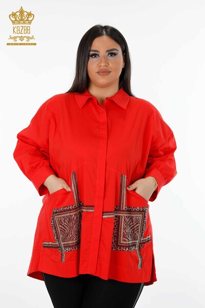 فروش عمده پیراهن زنانه - جیب دو نفره - سنگ دوزی - نخی - طرح دار - 20198 | KAZEE - Thumbnail