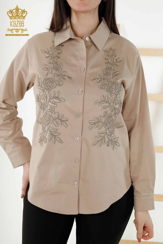 فروش عمده پیراهن زنانه - طرح گل - بژ - 20249 | KAZEE
