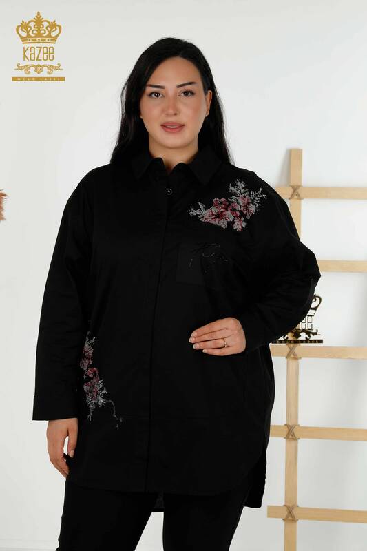 فروش عمده پیراهن زنانه - طرح گل - مشکی - 20439 | KAZEE