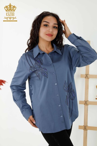 فروش عمده پیراهن زنانه - طرح گل - نیلی - 20297 | KAZEE - Thumbnail