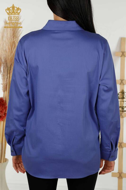 فروش عمده پیراهن زنانه طرح گل یاسی جیبی - 20412 | KAZEE