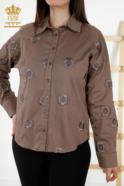 فروش عمده پیراهن زنانه - گل دوزی - قهوه ای - 20394 | KAZEE - Thumbnail