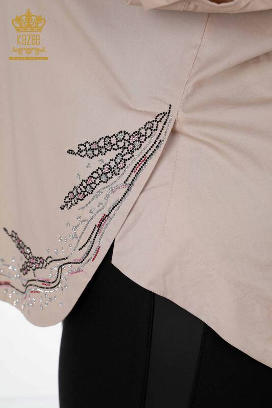 فروش عمده پیراهن زنانه - طرح گل - سنگ دوزی - جزییات جیبی - 20142 | KAZEE