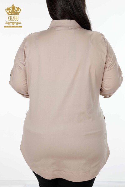 فروش عمده پیراهن زنانه - طرح گل - سنگ دوزی - جزییات جیبی - 20142 | KAZEE - Thumbnail
