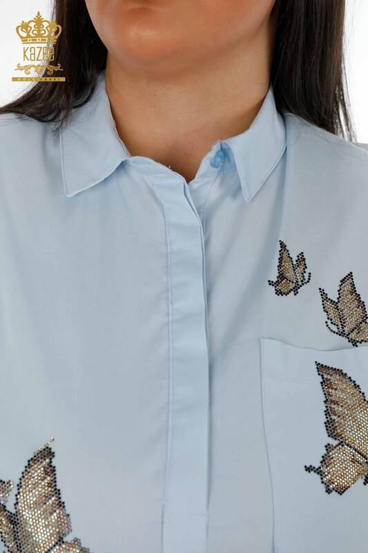 فروش عمده پیراهن زنانه - طرح پروانه گلدار - سنگ دوزی شده - پنبه - 20128 | KAZEE
