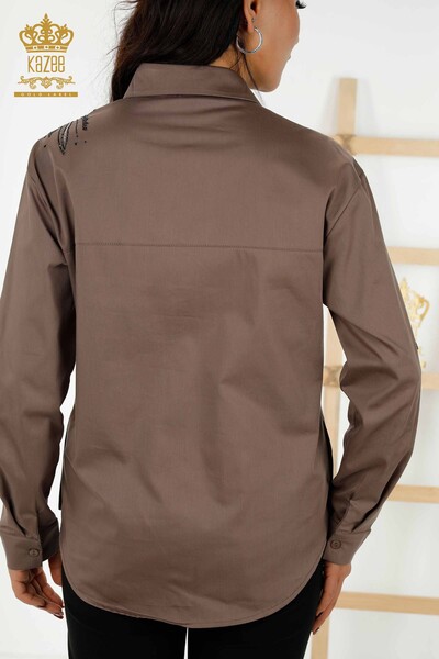 فروش عمده پیراهن زنانه - گل - سنگ دوزی - قهوه ای - 20232 | KAZEE - Thumbnail