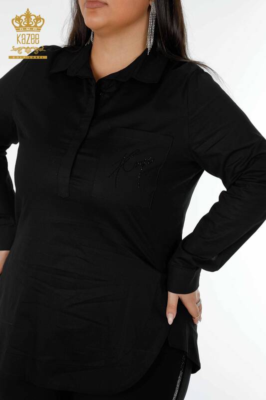 فروش عمده پیراهن زنانه - نیم دکمه - مشکی - 17230 | KAZEE
