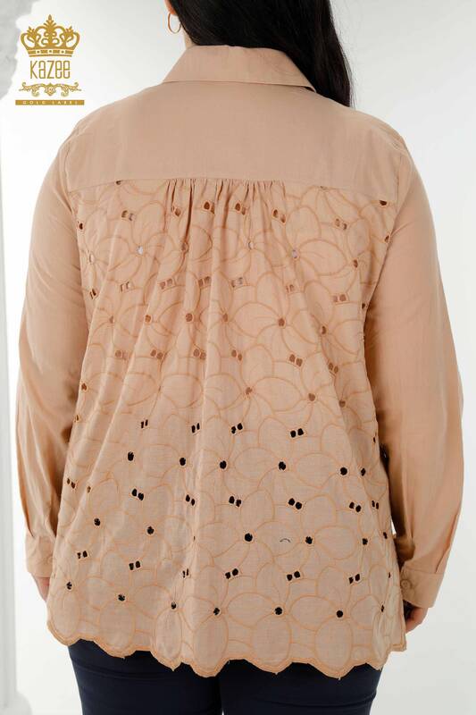فروش عمده پیراهن زنانه - توری جزئی - بژ - 20319 | KAZEE