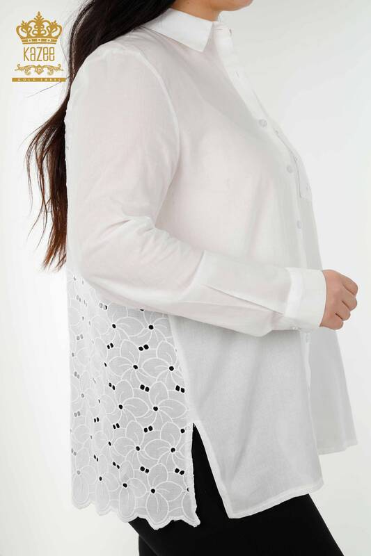 فروش عمده پیراهن زنانه - توری جزئی - سفید - 20319 | KAZEE