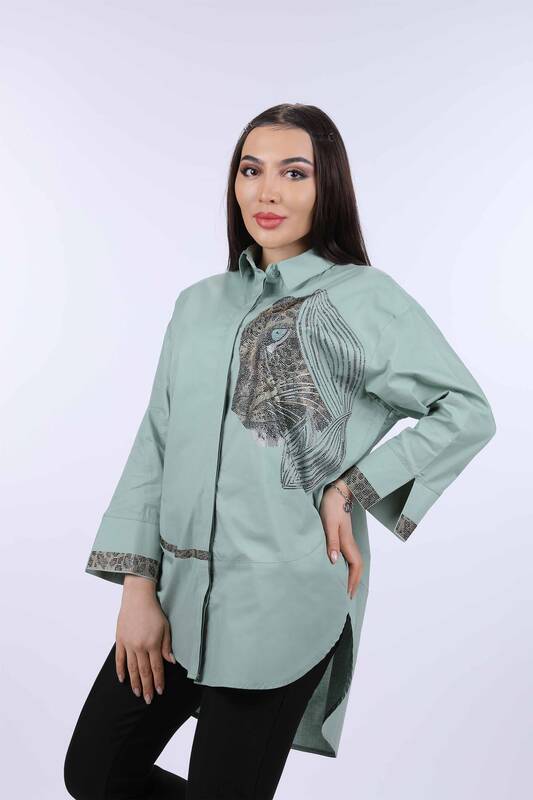 فروش عمده پیراهن زنانه - طرح پلنگی - سنگ دوزی - 17052 | KAZEE