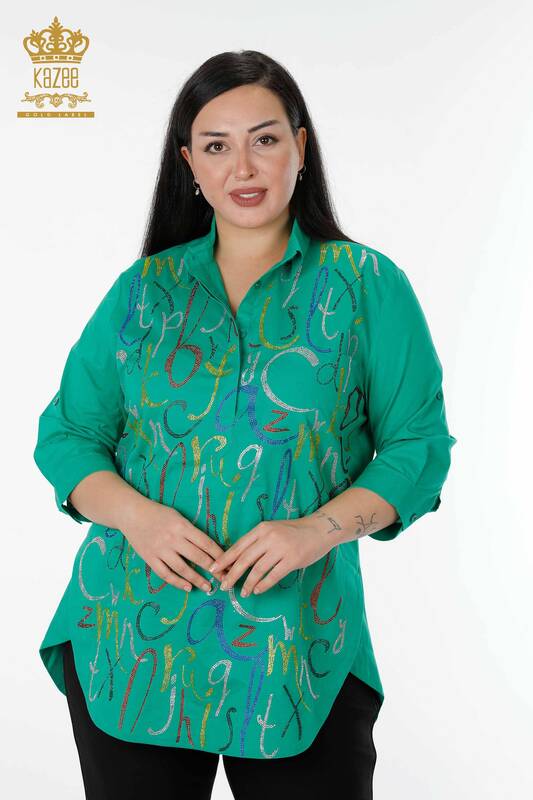 فروش عمده پیراهن زنانه - طرح حروف - سبز - 20123 | KAZEE
