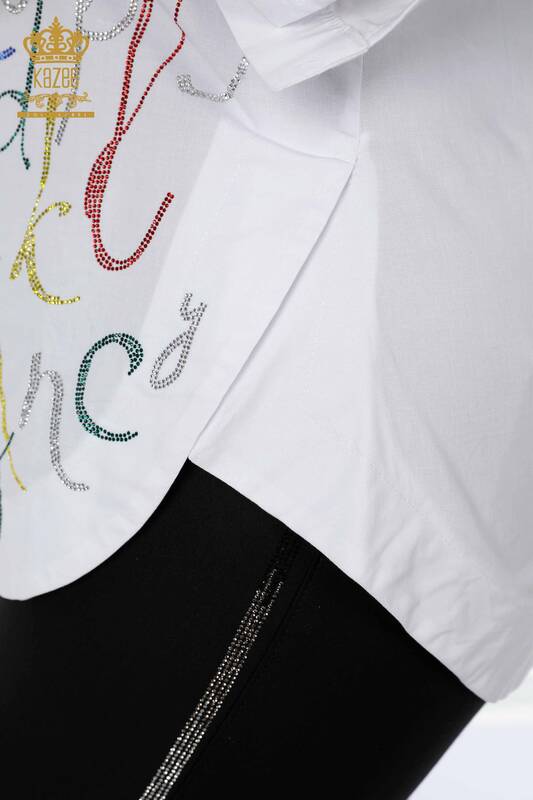 فروش عمده پیراهن زنانه - حروف - سفید طرح دار - 20123 | KAZEE