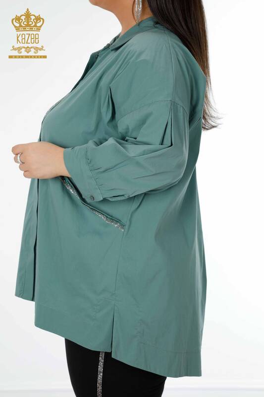 فروش عمده پیراهن زنانه - طرح دار - جیبی - آبی روشن - 20197 | KAZEE