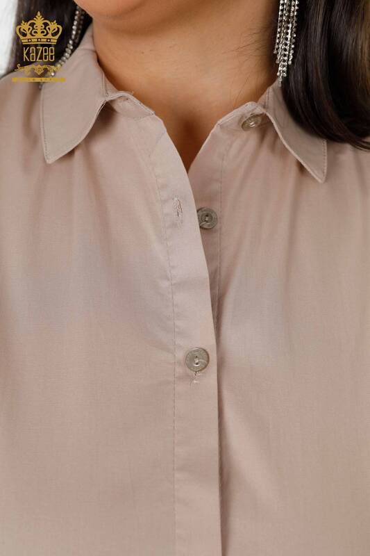 فروش عمده پیراهن زنانه - جزییات جیبی - بژ - 20135 | KAZEE