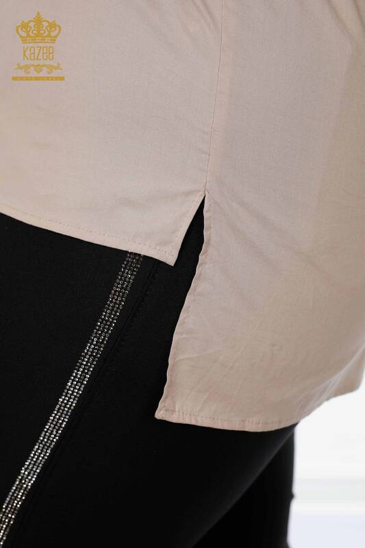 فروش عمده پیراهن زنانه - جزییات جیبی - بژ - 20135 | KAZEE