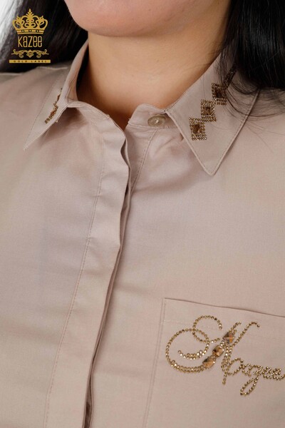 فروش عمده پیراهن زنانه - جزییات جیبی - بژ - 20139 | KAZEE - Thumbnail