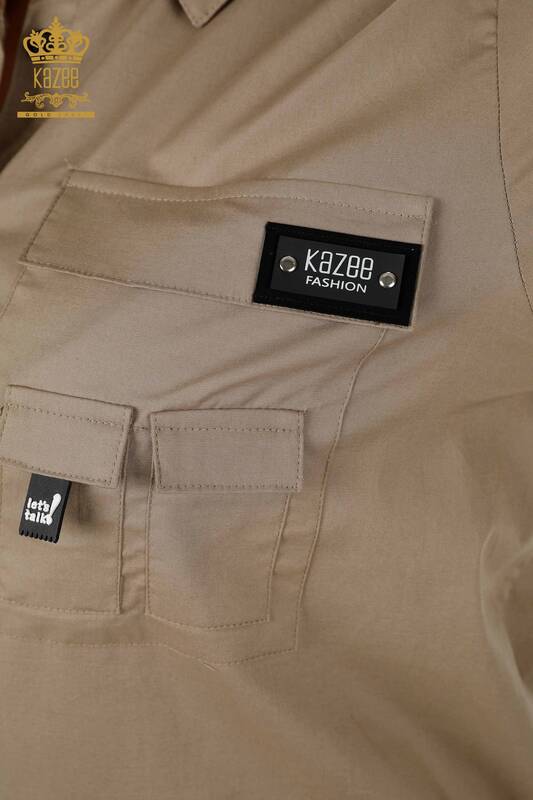 فروش عمده پیراهن زنانه - جزییات جیبی - بژ - 20325 | KAZEE
