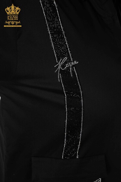 فروش عمده پیراهن زنانه - جزییات جیبی - مشکی - 20135 | KAZEE - Thumbnail