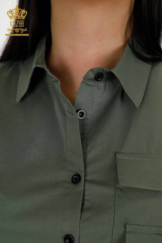 فروش عمده پیراهن زنانه - جزییات جیبی - خاکی - 20325 | KAZEE