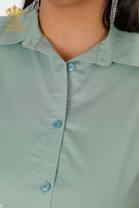 فروش عمده پیراهن زنانه - جزییات جیبی - آبی روشن - 17199 | KAZEE