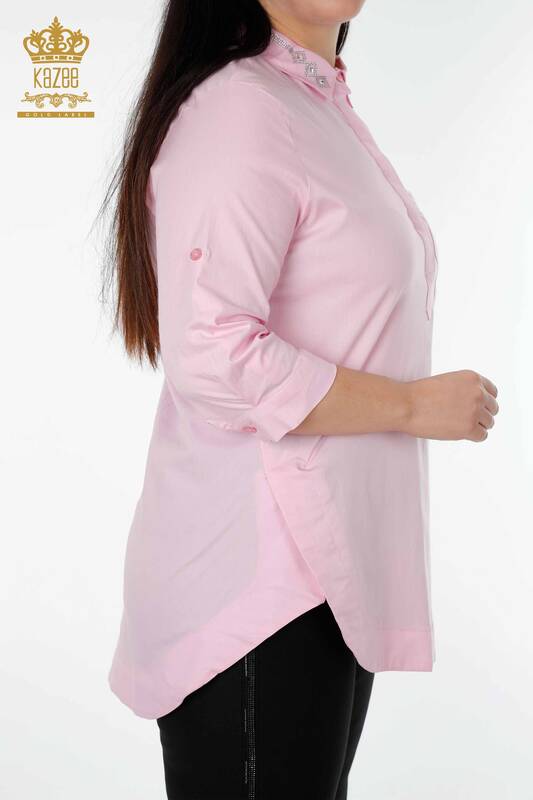 فروش عمده پیراهن زنانه - جزییات جیبی - صورتی - 20139 | KAZEE