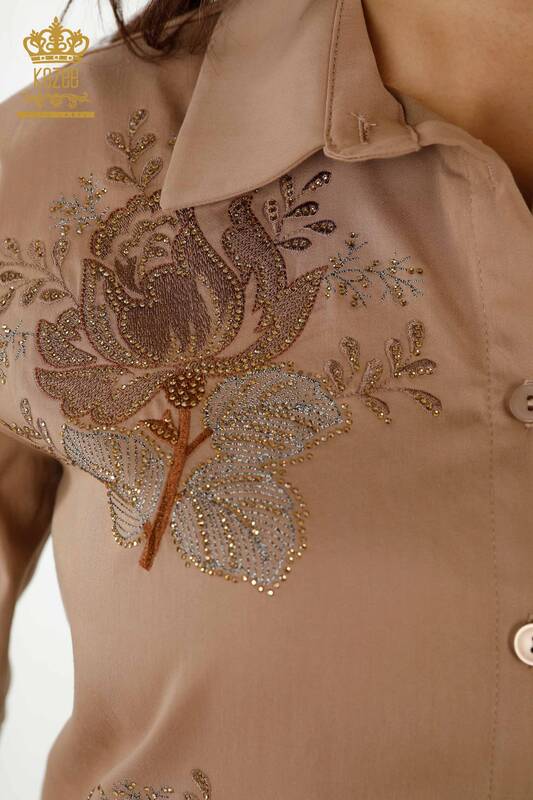 فروش عمده پیراهن زنانه - طرح رز - بژ - 20243 | KAZEE