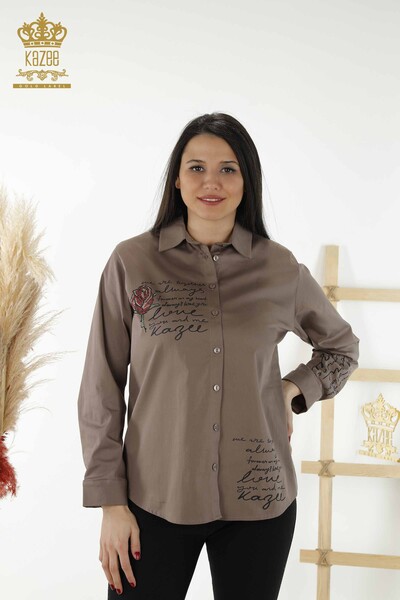 فروش عمده پیراهن زنانه رز طرح دار قهوه ای - 20227 | KAZEE - Thumbnail