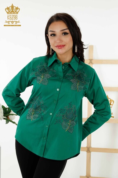 فروش عمده پیراهن زنانه - طرح رز - سبز - 20243 | KAZEE - Thumbnail
