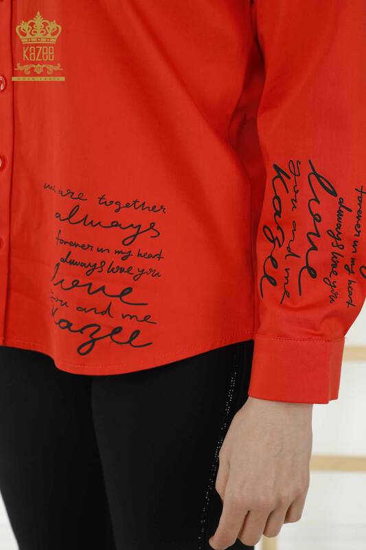 فروش عمده پیراهن زنانه رز طرح دار نارنجی - 20227 | KAZEE