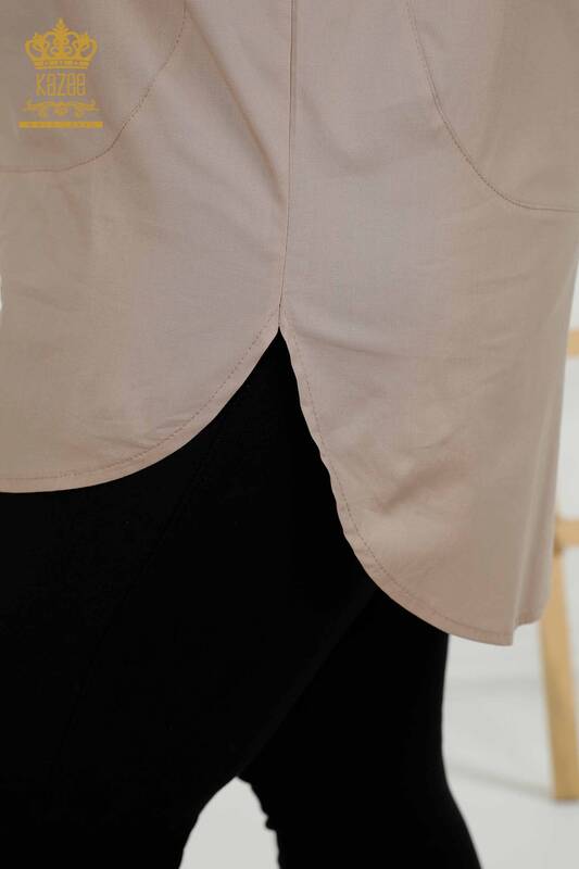 فروش عمده پیراهن زنانه - جزییات شانه - بژ - 20440 | KAZEE