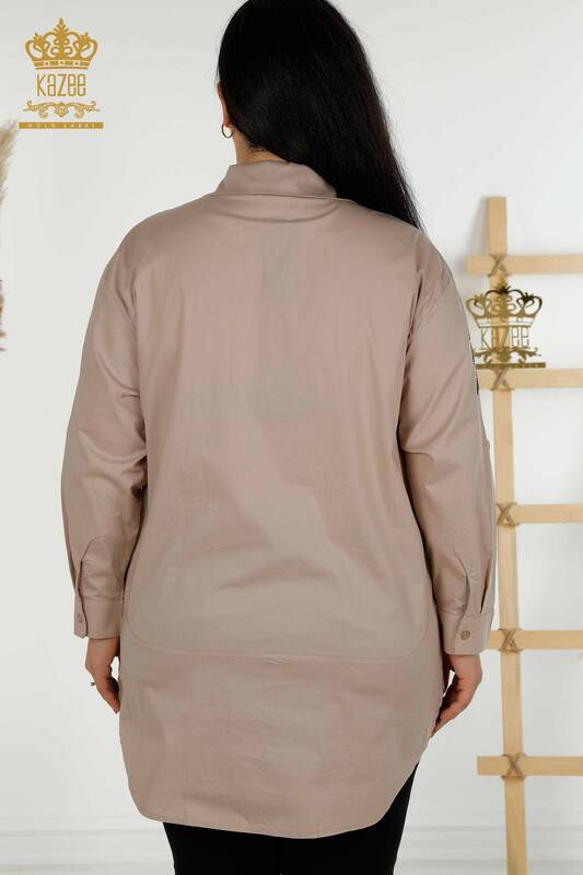 فروش عمده پیراهن زنانه - جزییات شانه - بژ - 20440 | KAZEE