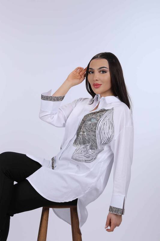 فروش عمده پیراهن زنانه - سنگ دوزی - طرح ببر - 17052 | KAZEE